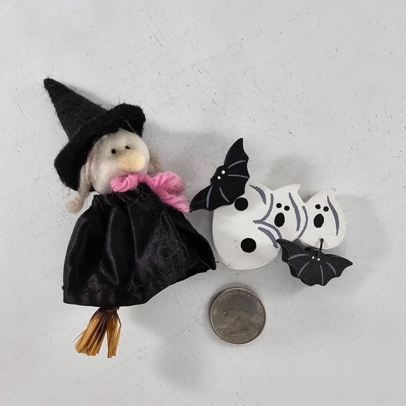 Vintage Handmade Halloween Magnet Witch Ghost Bat - Picture 2 of 7